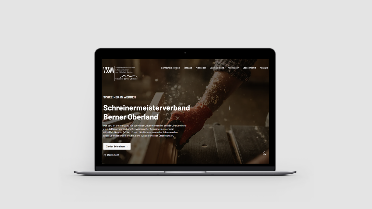 Schreinermeisterverband Berner Oberland Vorschau Webseite auf Laptop