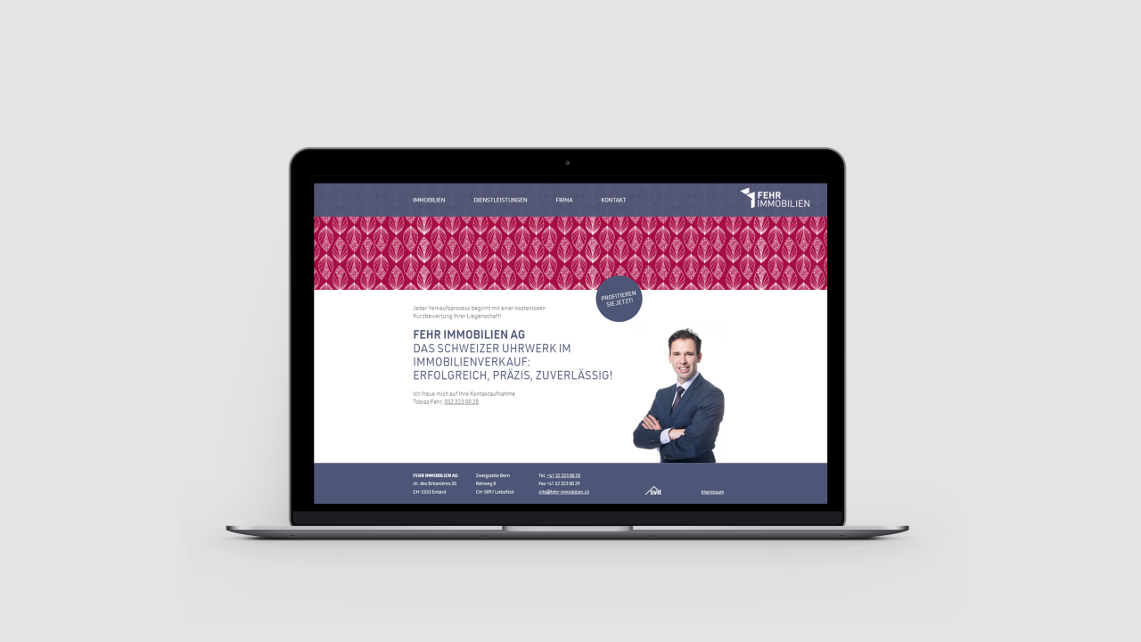 Vorschau Webseite Fehr Immobilien auf Laptop