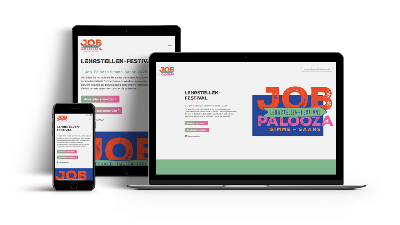 Lehrstellenfestival  showcase Ansicht Startseite auf Laptop Handy und Ipad